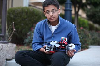 Shubham Banerjee Holds Lego-Based Braille Printer