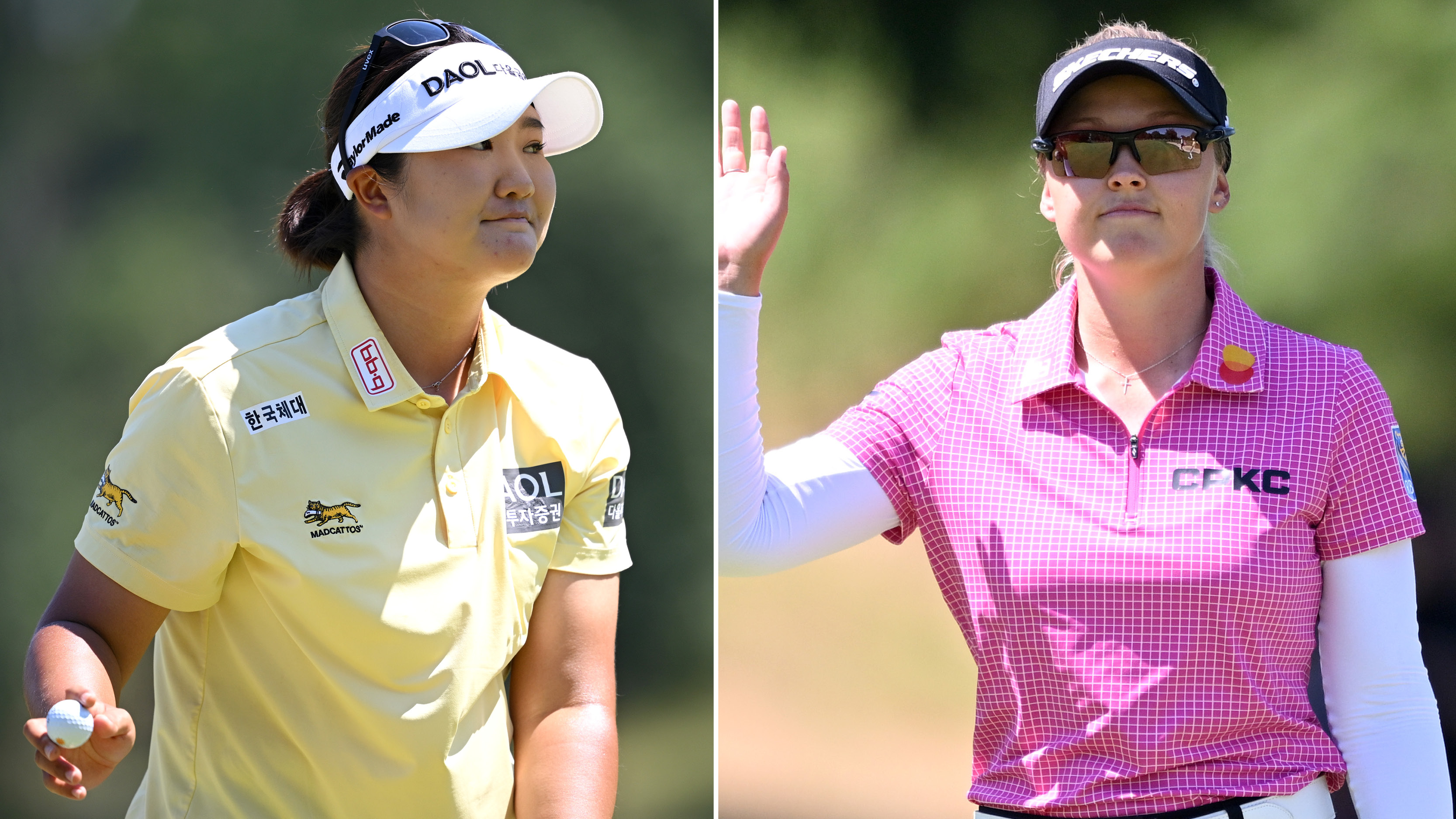 Haeran Ryu and Brooke Henderson walk off the course