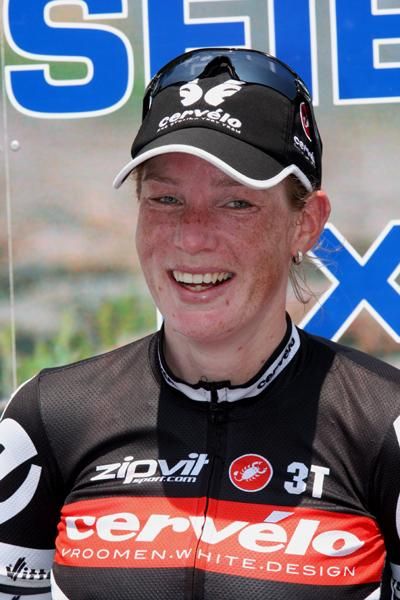 Kirsten Wild (Cervelo Test Team) was all smiles despite having two flats.