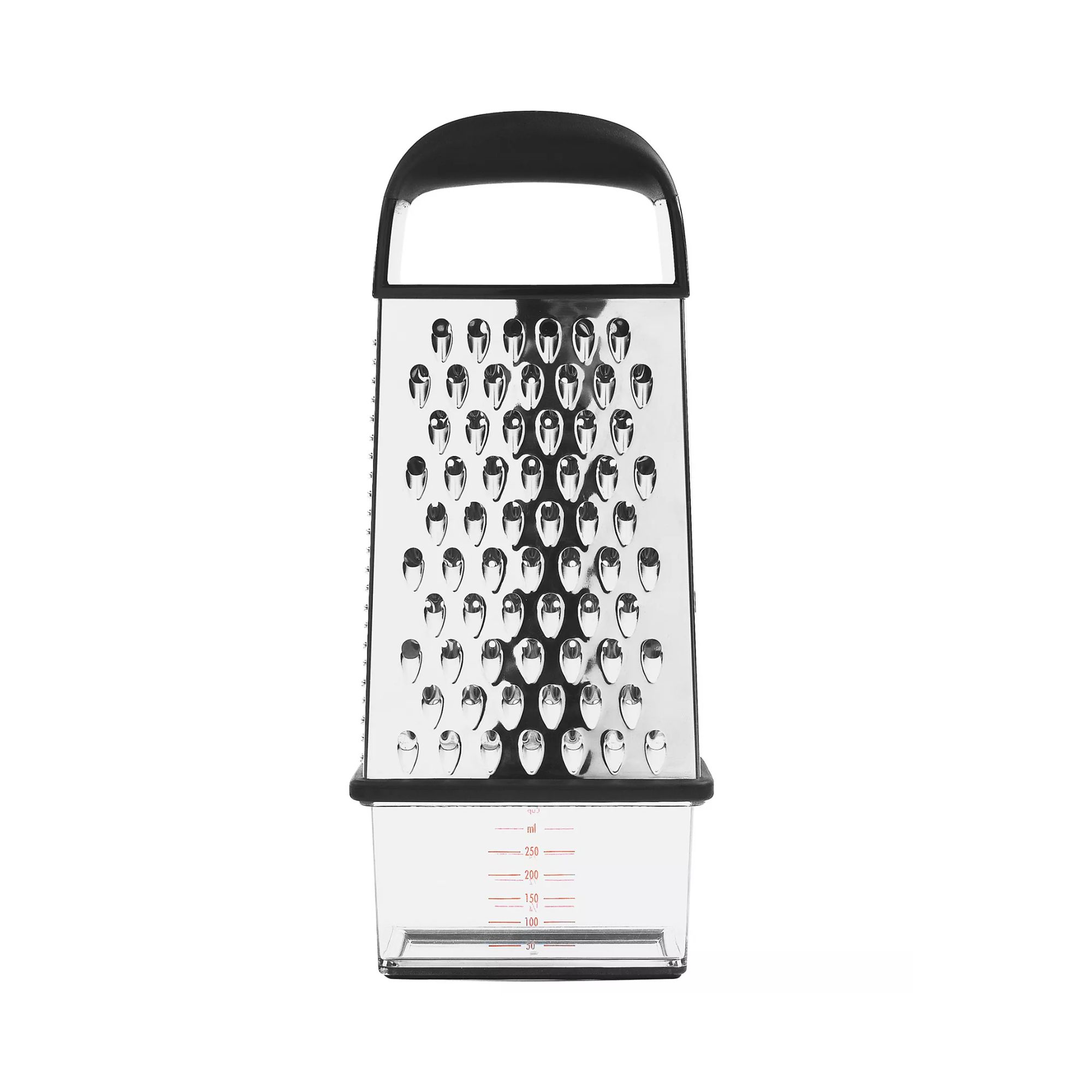Box grater with plastic container at the base