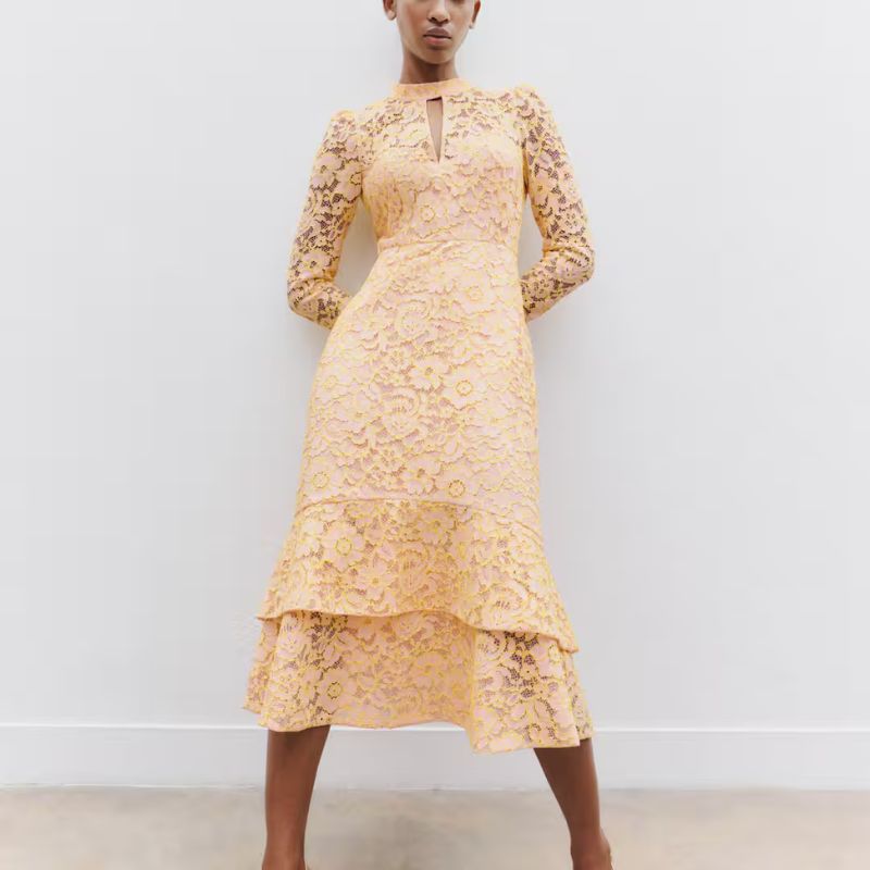 Two Tone Lace-Blend Midi Dress on model 