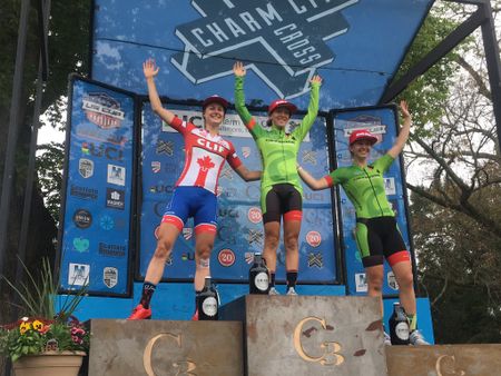 Maghalie Rochette (CLIF), Kaitlin Keough (Cannondale) and Emma White (Cannondale) on the podium