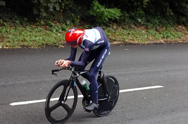 Chris Froome (Great Britain) recons the time trial course.