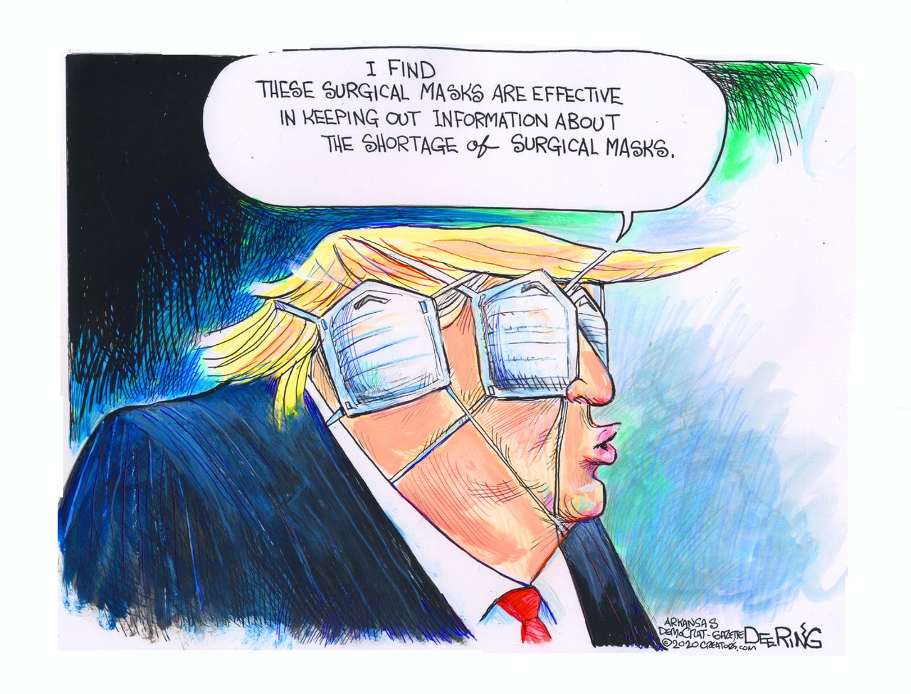 Political Cartoon U.S Trump no masks coronavirus cover-up