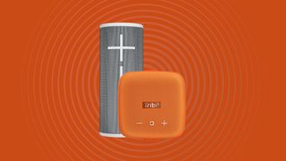 Tribit Stormbox Micro 2 and Ultimate Ears Boom 3 bluetooth speakers on orange background