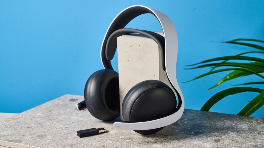 A black and white Sony PlayStation Pulse Elite wireless gaming headset for PS5 and PS Portal