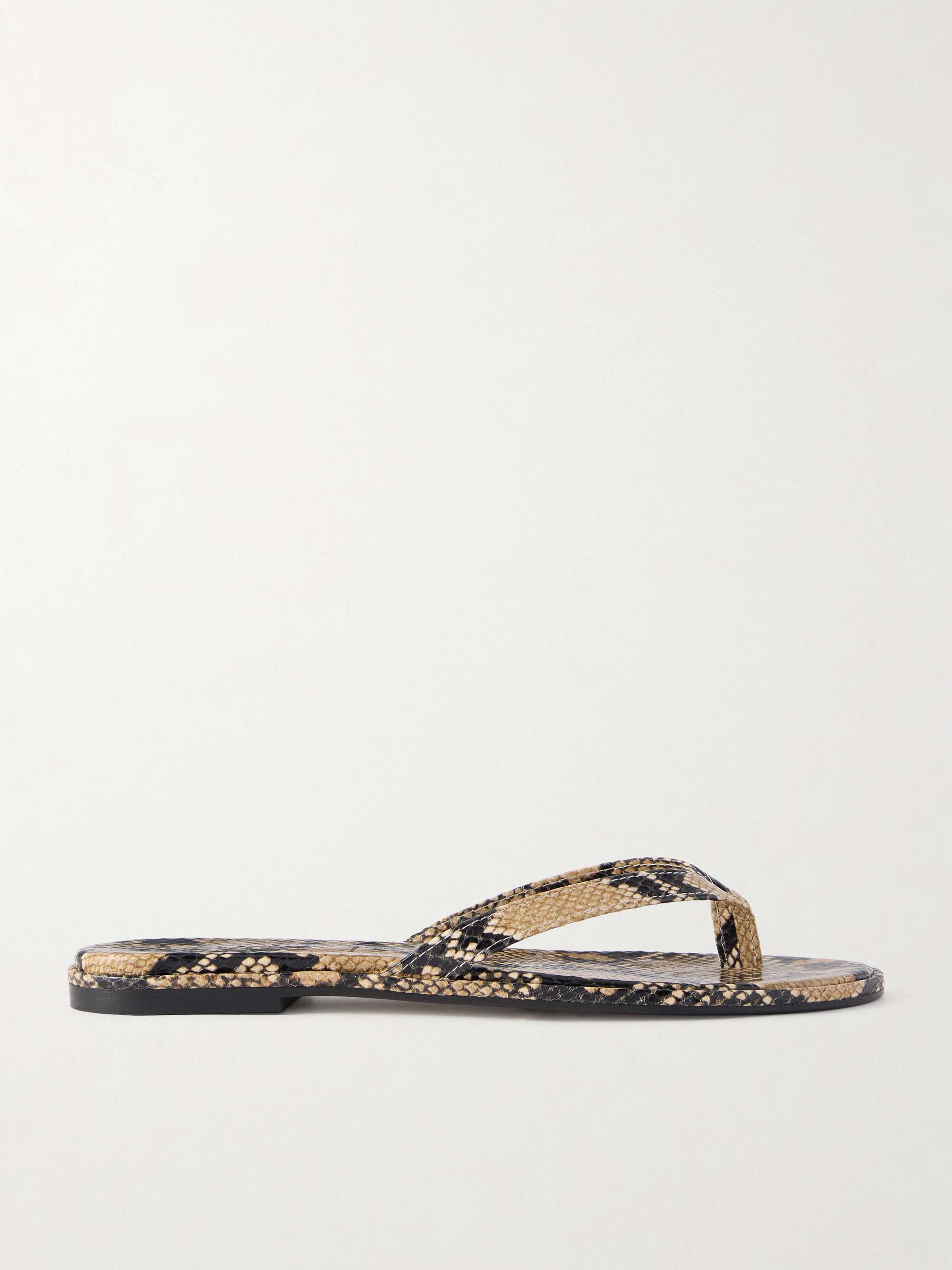 Melody Snake-Effect Leather Flip Flops