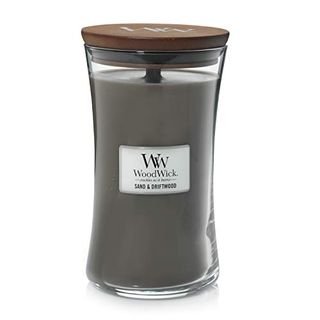 Woodwick Large Hourglass Scented Candle | Sand & Driftwood | With Crackling Wick | Burn Time: Up to 130 Hours