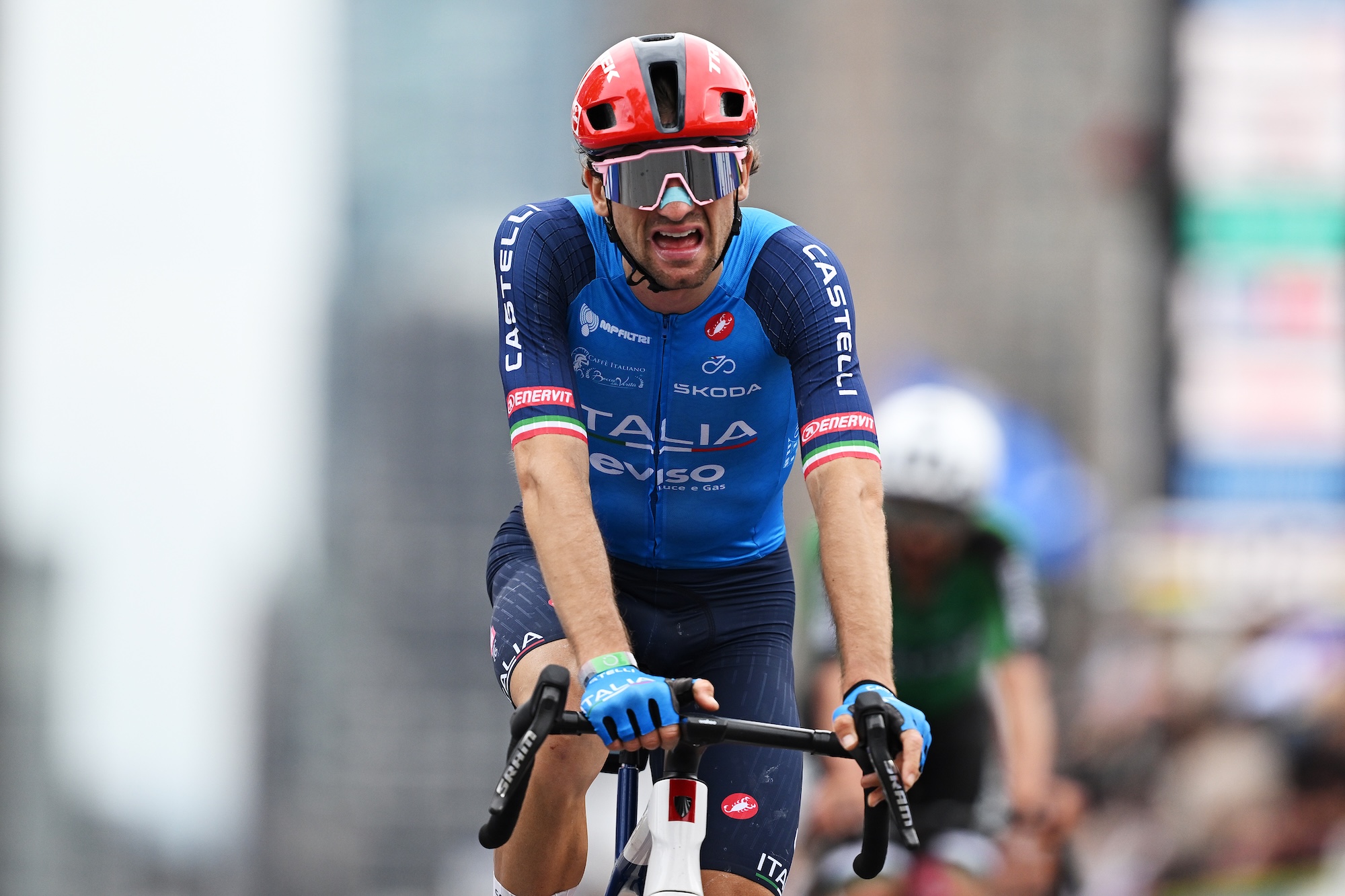 Giulio Ciccone racing for Italy at the UCI Road World Championships in Montreal