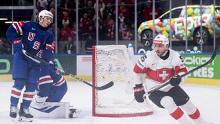 Switzerland forward Sven Andrighetto in action at the 2026 IIHF World Championship