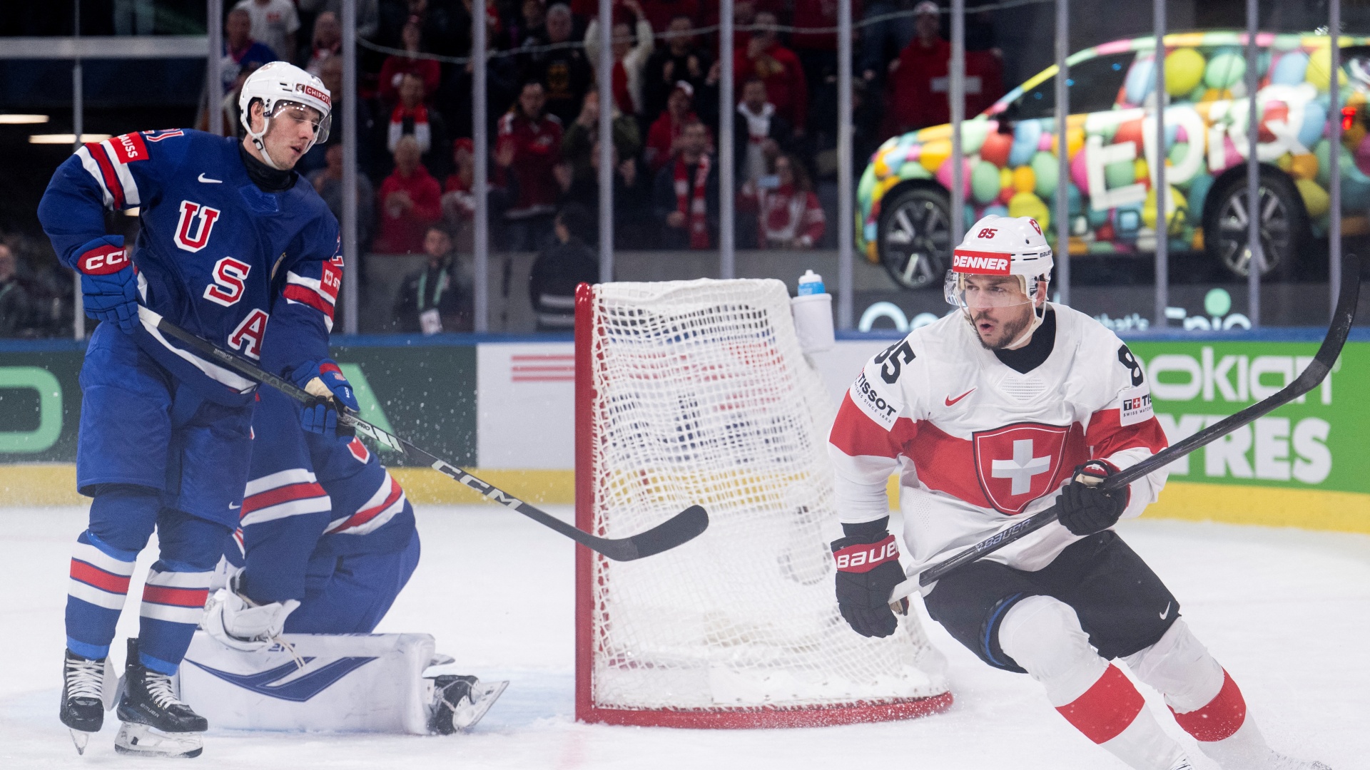 Switzerland forward Sven Andrighetto in action at the 2026 IIHF World Championship