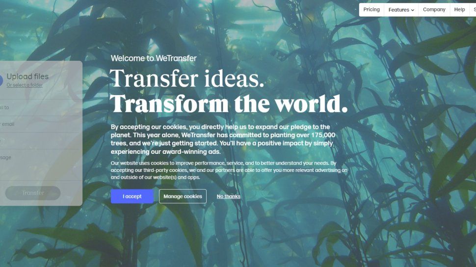 Website screenshot for WeTransfer