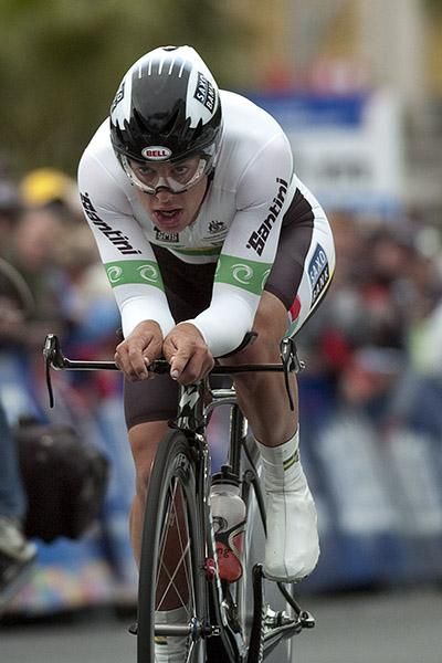 Richie Porte from Australia heads towards fourth place in the time-trial in Geelong.