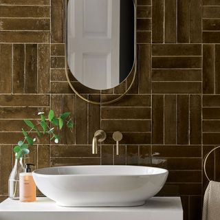 brown glossy bathroom tiles