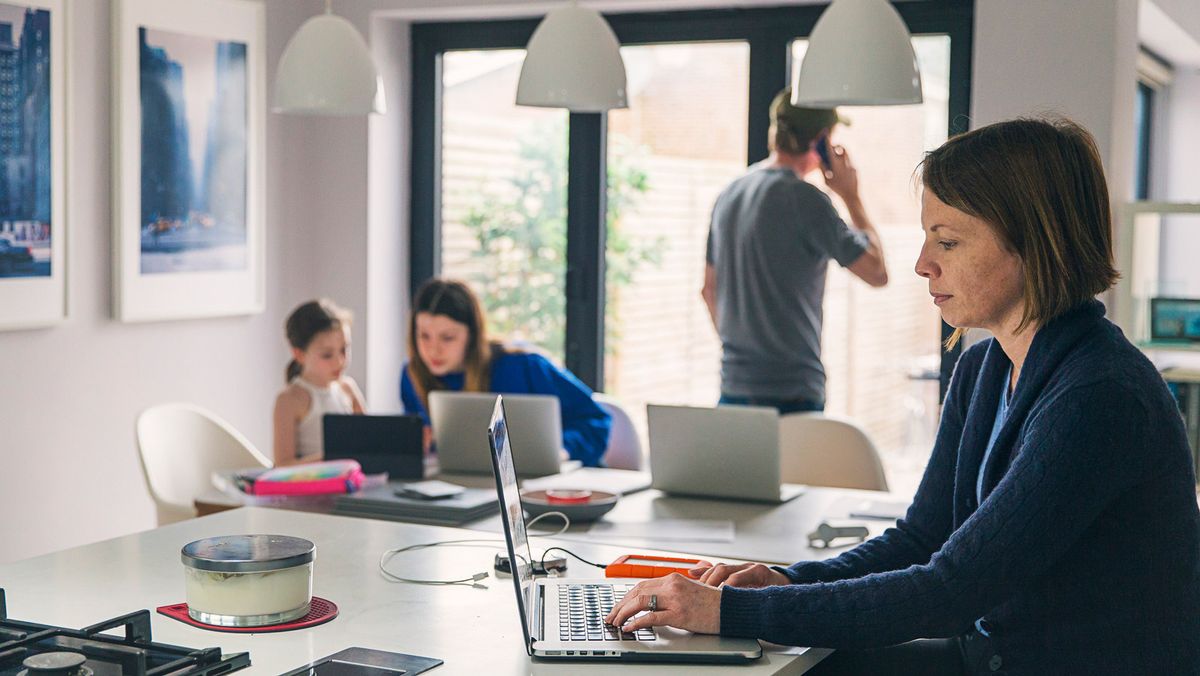 Parents and children all working from home