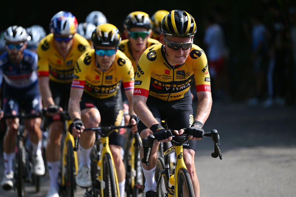 LEGNANO ITALY OCTOBER 02 Sam Oomen of The Netherlands and Team JumboVisma competes during the 104th Coppa Bernocchi GP Banco BPM a 18665km one day race from Parabiago to Legnano on October 02 2023 in Legnano Italy Photo by Dario BelingheriGetty Images