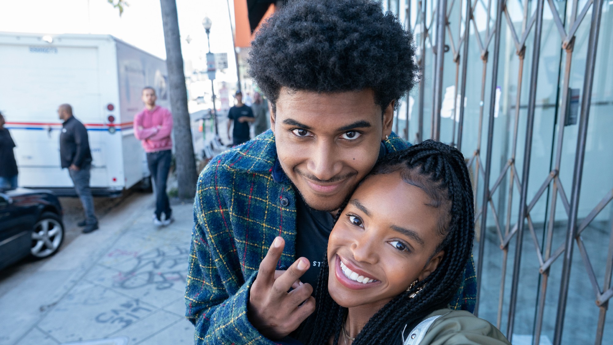 Michael Cooper Jr. as Justin Edwards and Lovie Simone as Keisha Clark behind the scenes of Forever.