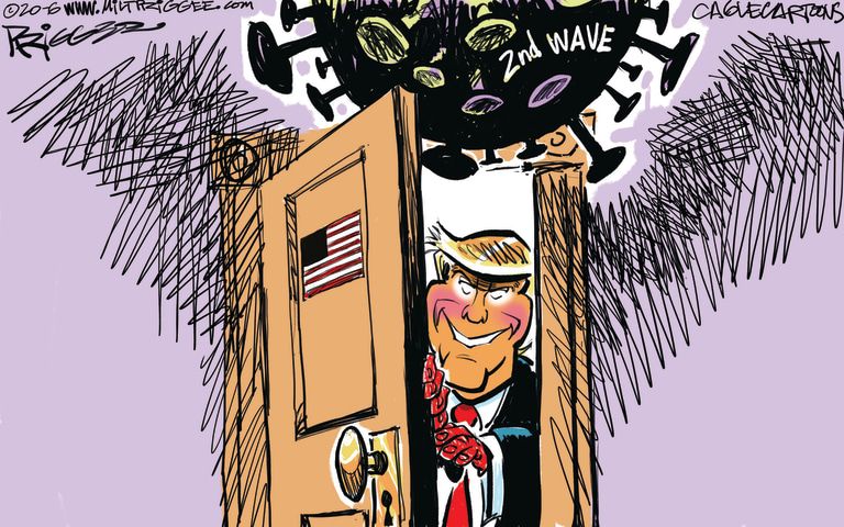 Political Cartoon U.S. Trump coronavirus second wave reopening