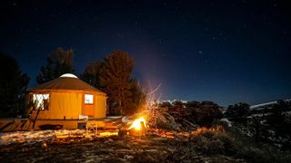 The Ruby High Yurt at night