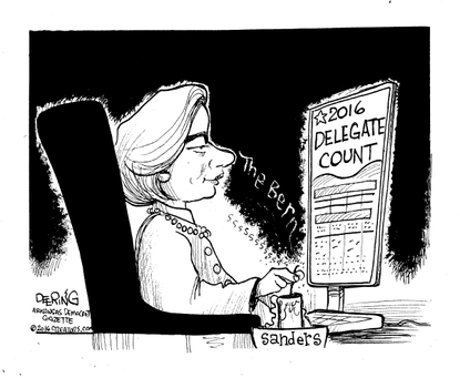 Political Cartoon US. Hillary Bernie 2016