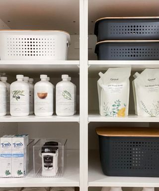 Bathroom products displayed neatly on a shelf
