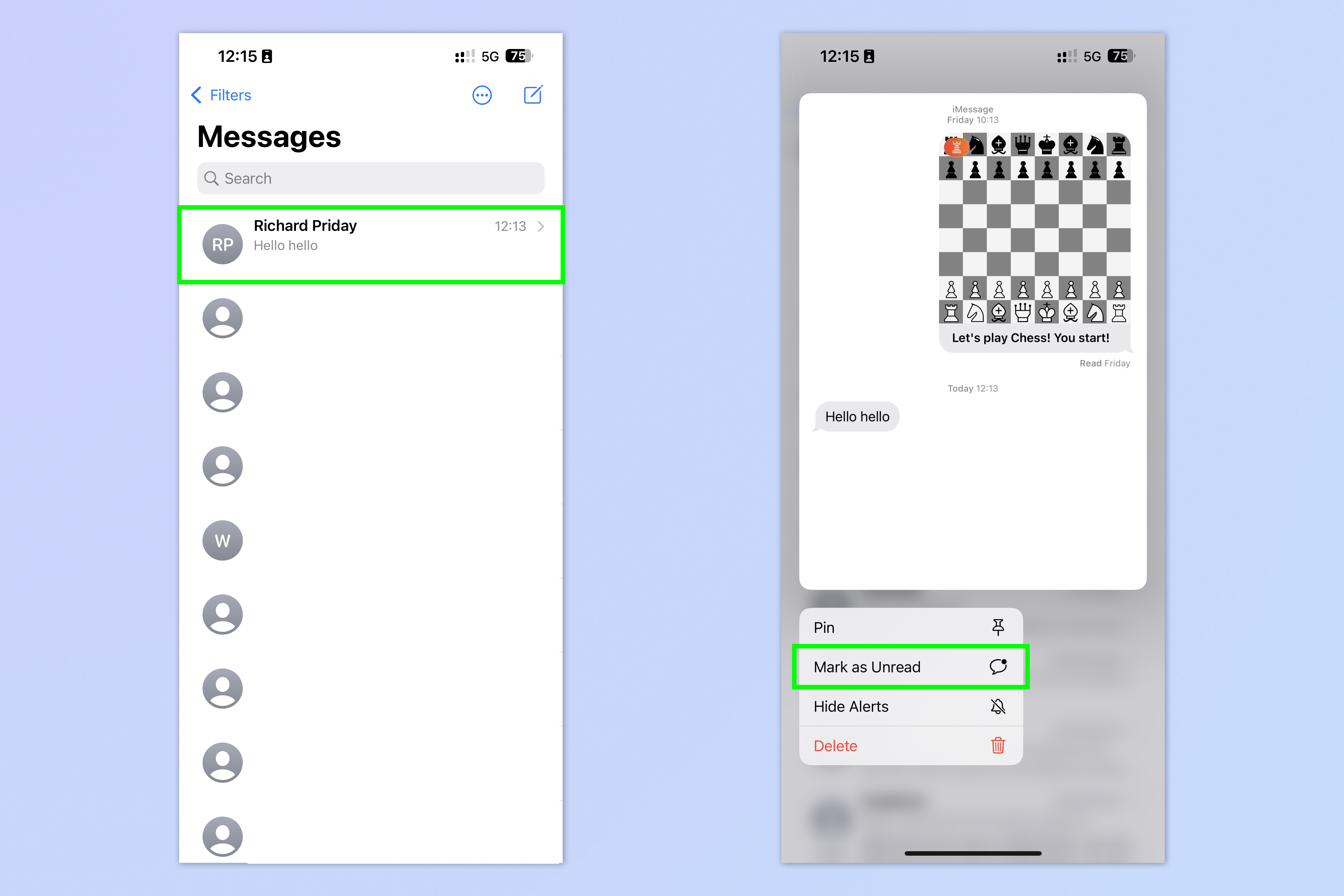 Una captura de pantalla que muestra cómo usar las funciones ocultas de Mensajes de iOS