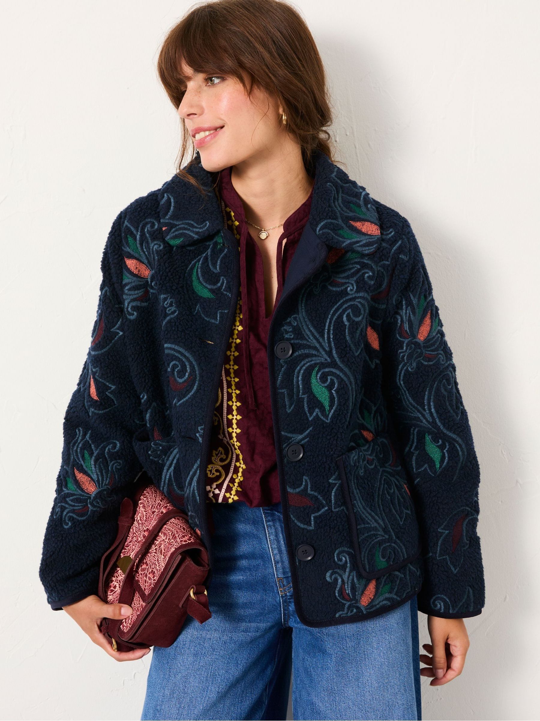 Navy Garratt Embroidered Borg Fleece