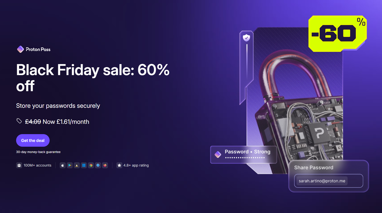 Proton Pass Black Friday deal depicting 60% off