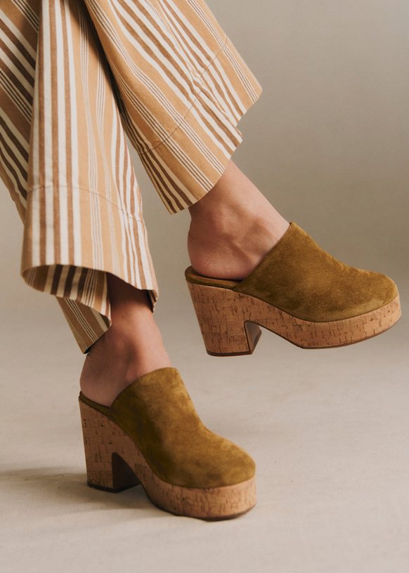 Callie High Mule - Taupe - Split Cowhide Leather - S&amp;eacute;zane