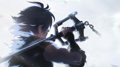 Key art from the unnamed Kingdom Hearts anime series coming to Disney Plus, showing a long haired character wielding a Keyblade.
