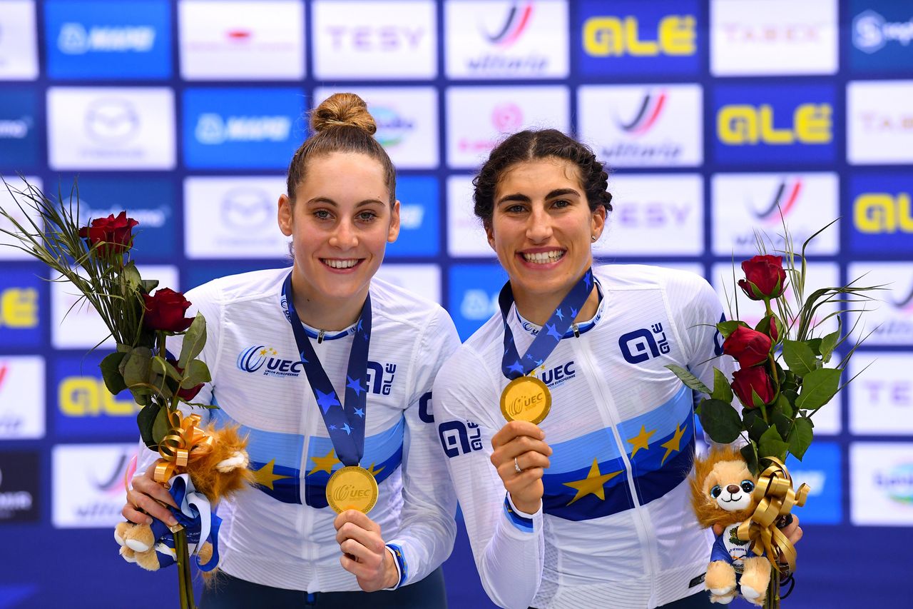 2020 UEC Track European Championships Plovdiv 5th Day 15112020 Madison Women Vittoria Guazzini Italy Elisa Balsamo Italy photo Dario BelingheriBettiniPhoto2020