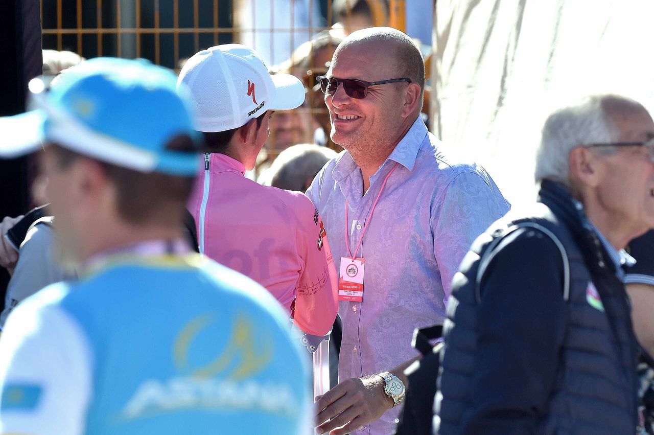 Alberto Contador and old boss Bjarne Riis after stage 17