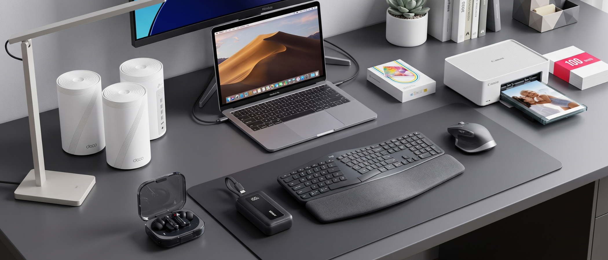 A selection of home office deals available in Amazon's Labor Day sale on a desk