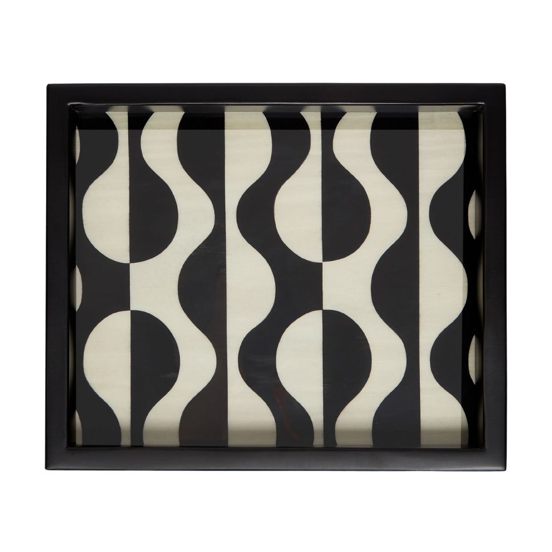 ABASK , Waves Wood Inlay Tray (10.5in/27cm)