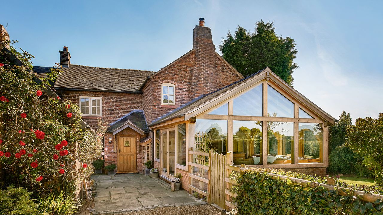 cottage extension ideas - oakwright oak frame conservatory extension on cottage