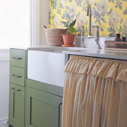 Cupboard curtain in kitchen