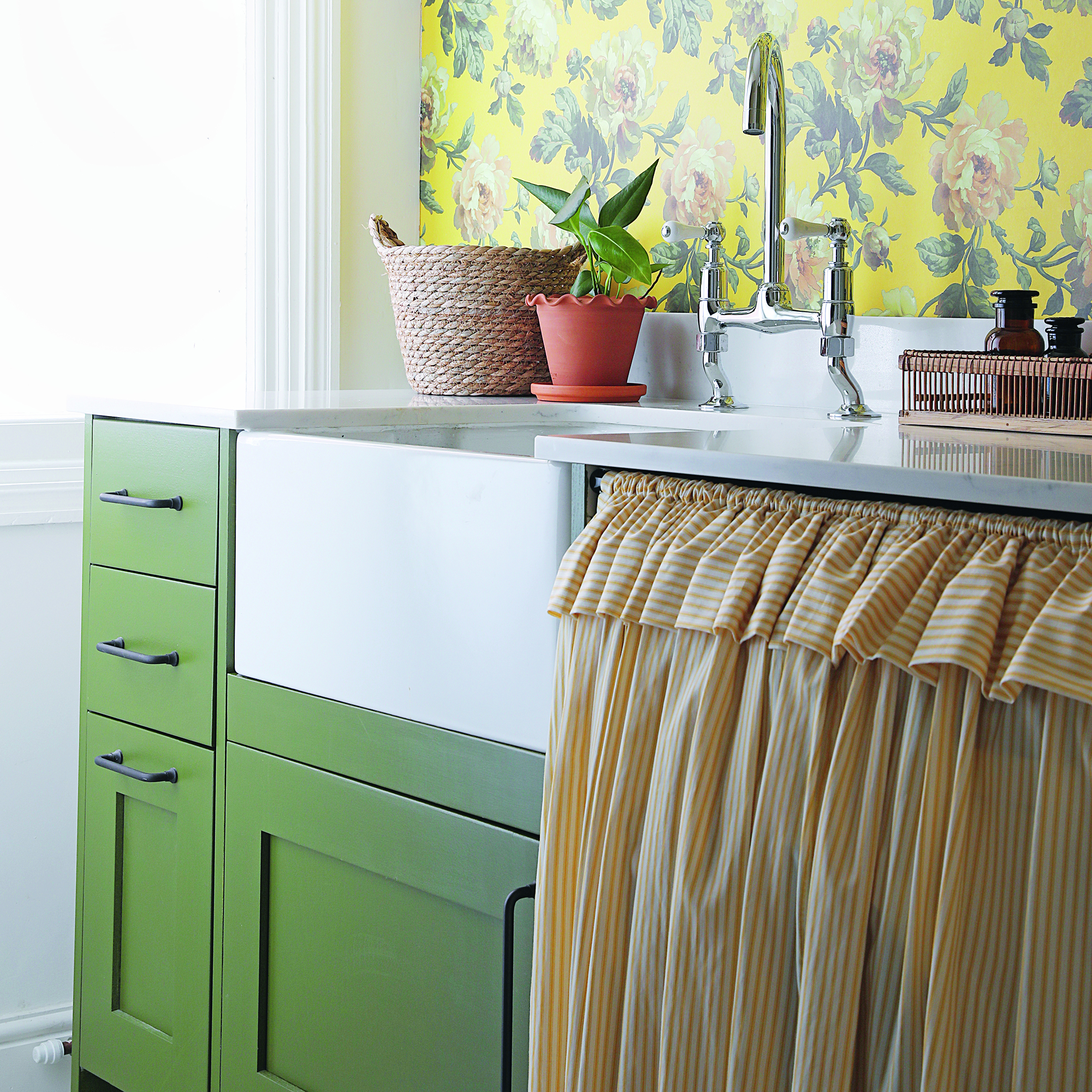 Cupboard curtain in kitchen