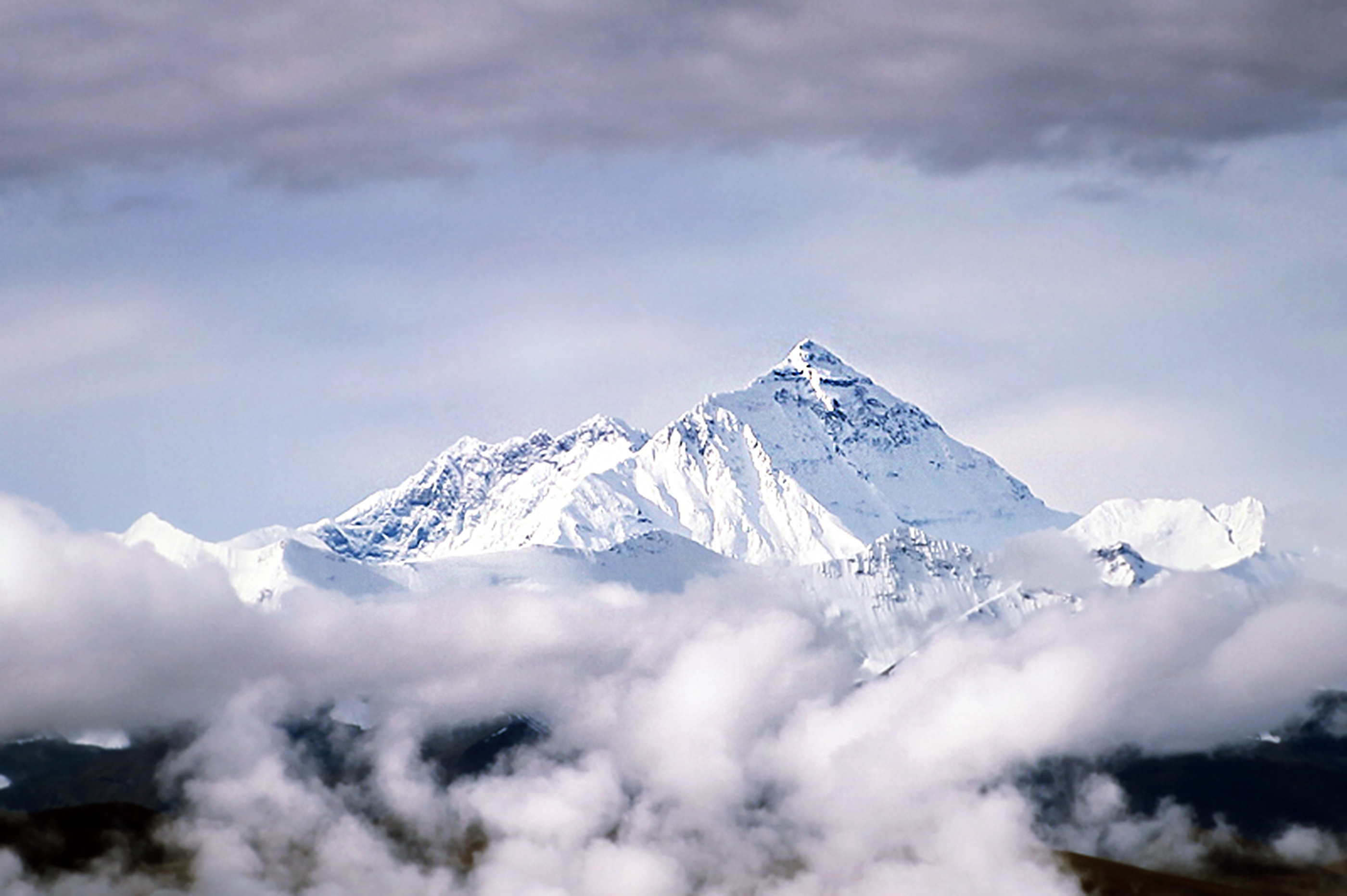 Mountain Everest above the clouds in Tibet