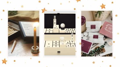Candle advent calendars: three of the best candle advent calendars for 2022 on a white background with festive star decoration