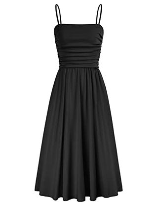 Grace Karin Schwarzes Kleid für britische Frauen, ärmelloses Sommer-Spaghetti-Kleid, schwarz, gerüscht, lässig, locker, Urlaub, Strandkleid, XXL