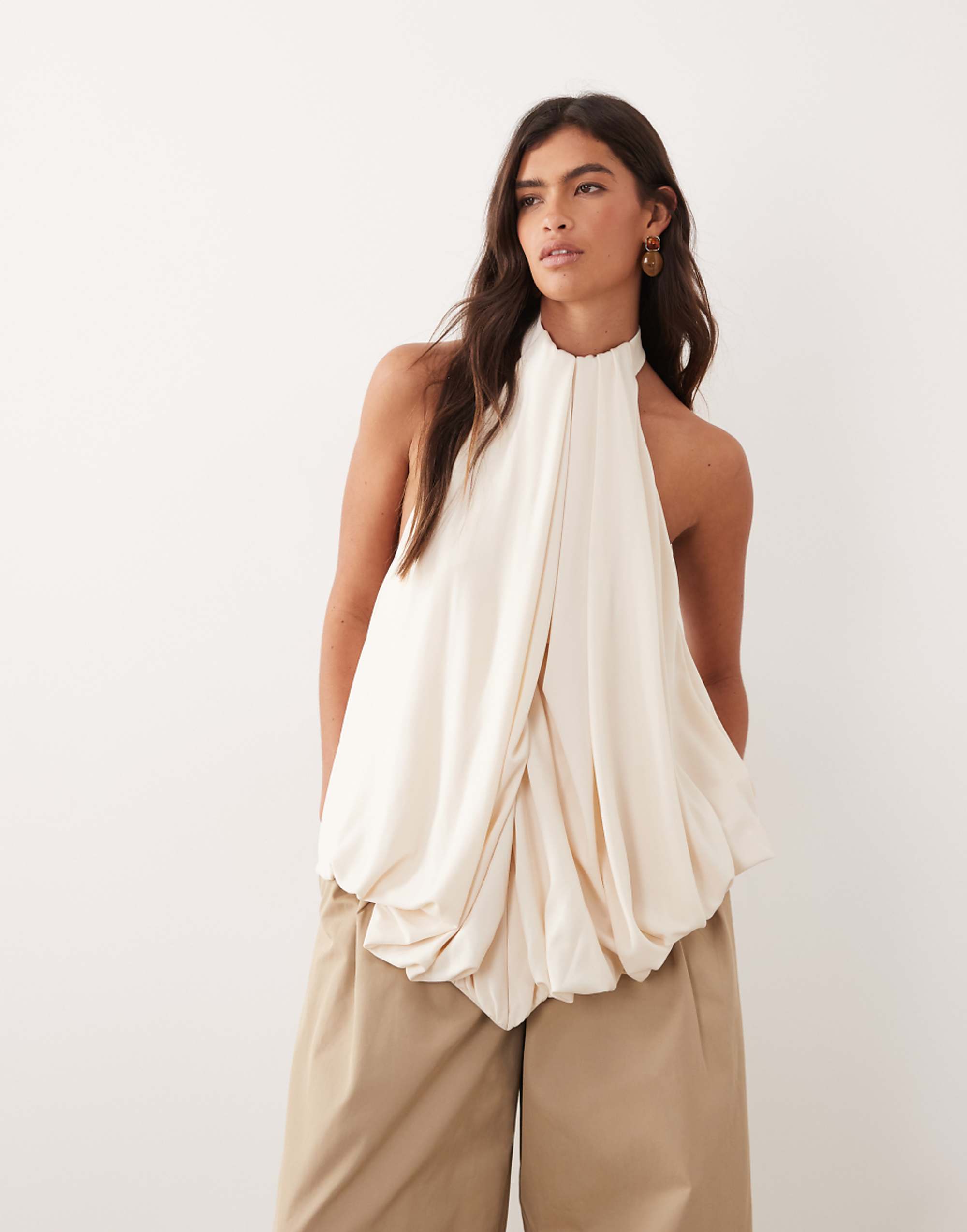 Arrange Blouson Low Back Halter Top in Oyster