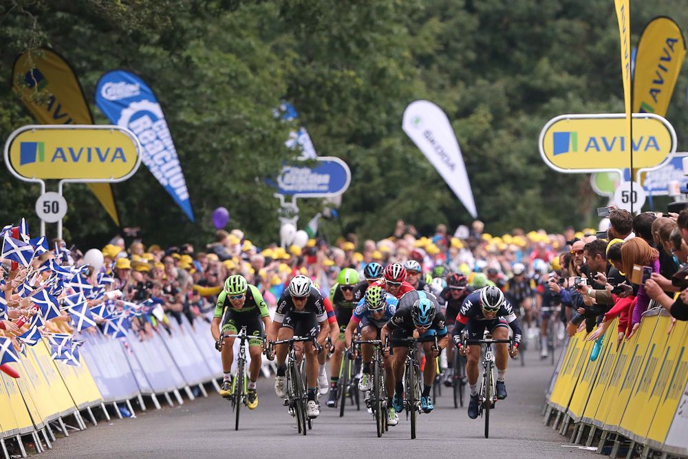 Elia Viviani emerged from the bunch to take his second stage win during stage 3.