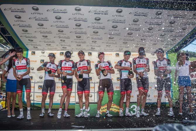 Radioshack took home the overall team prize and celebrated with some bubbly.