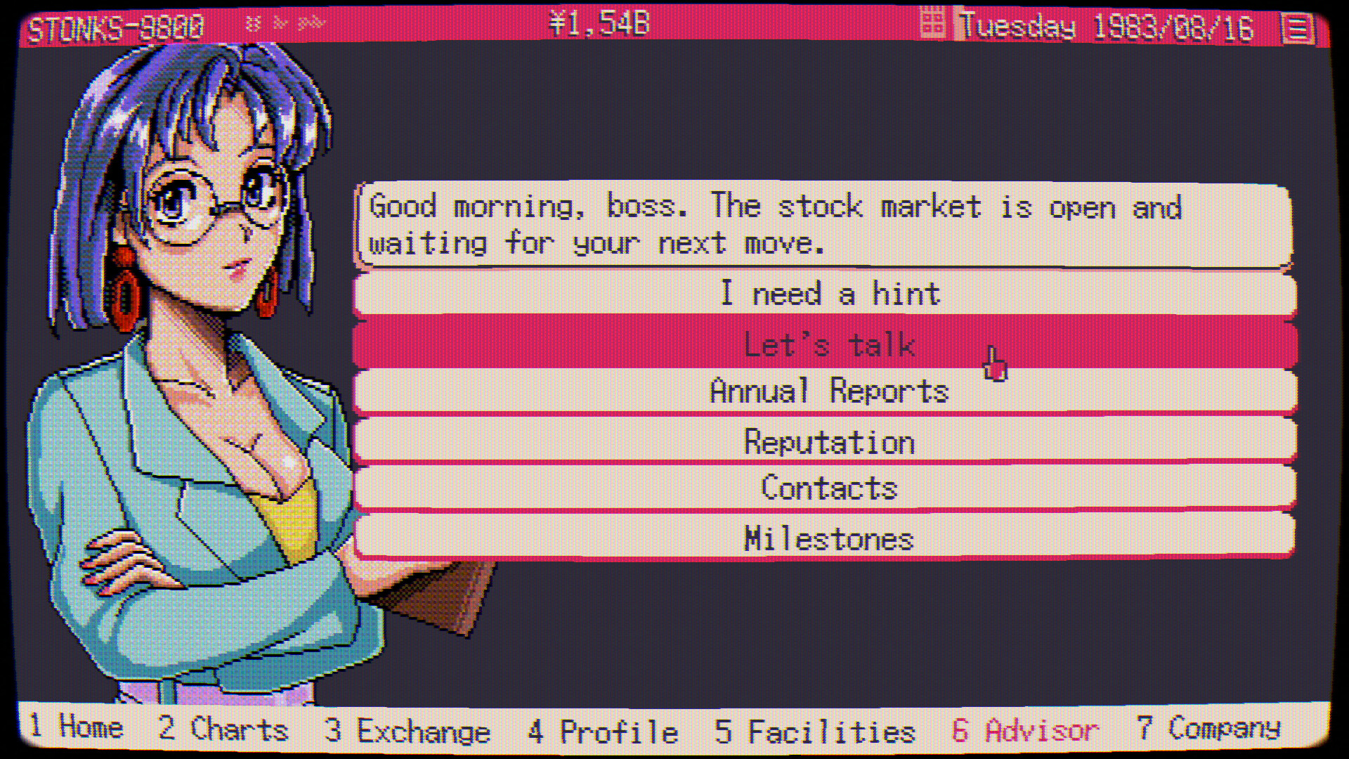 Stonks-9800: Stock Market Simulator screenshot showcasing some text and UI for a stock simulator
