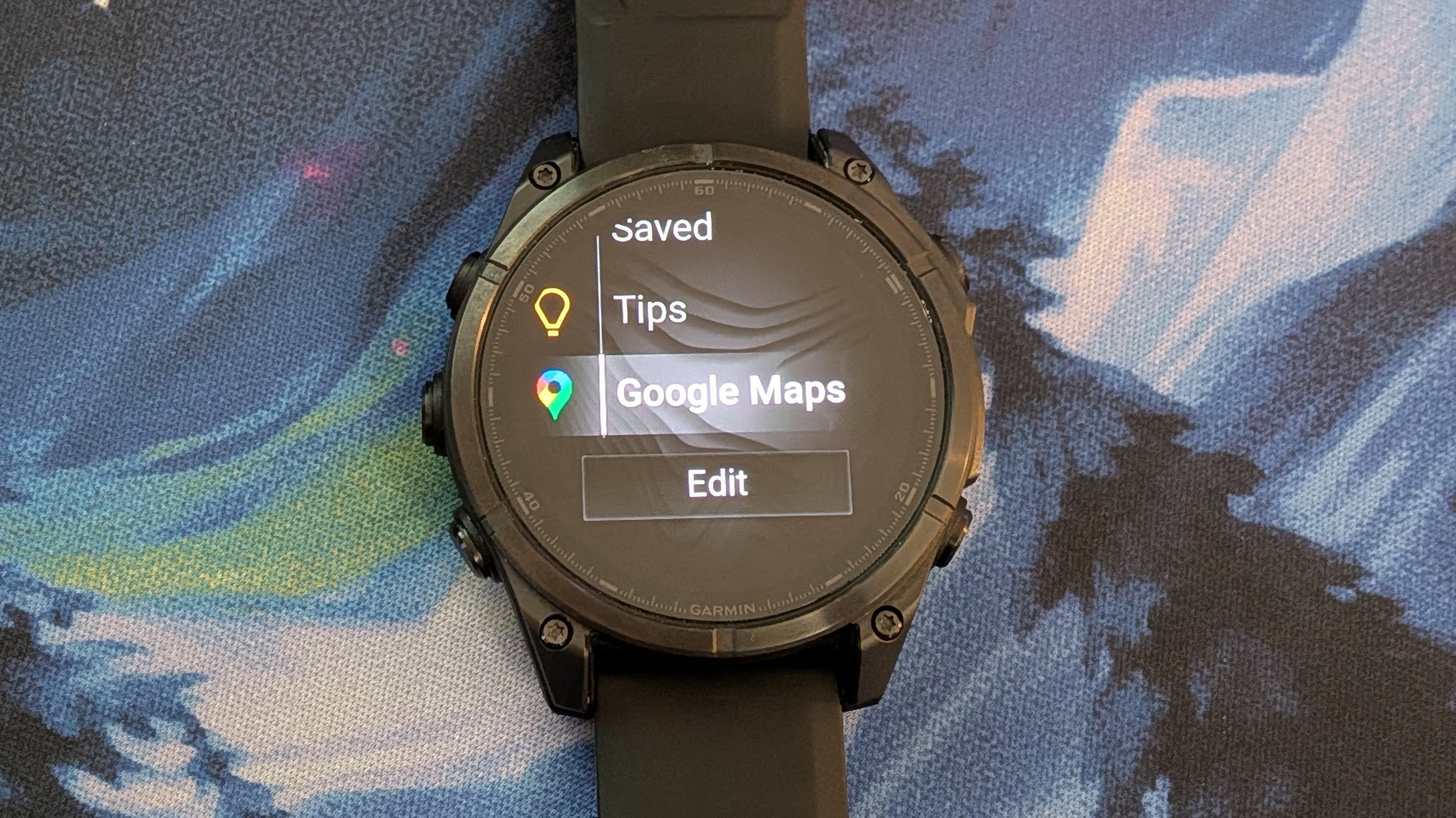 The Garmin Fenix 8 showing the Google Maps app along with other apps.