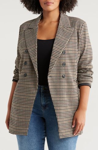 Houndstooth Double Breasted Longline Blazer