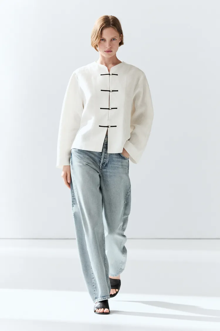 Massimo Dutti, 100% Linen Flowing Shirt With Button Detail