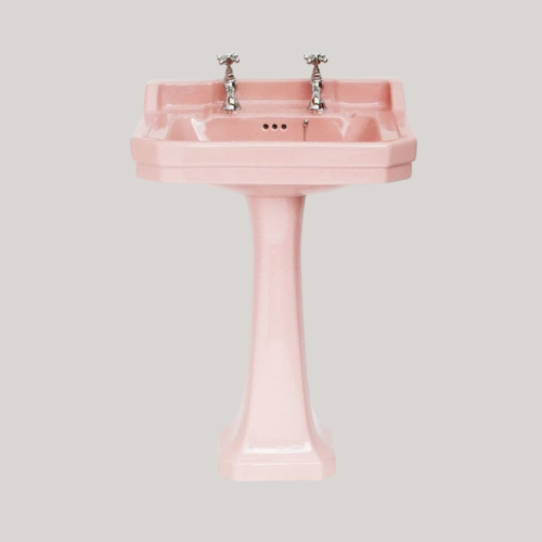 Coral Pink Edwardian Art Deco 61cm 2th Basin / Sink &amp;amp; Pedestal
