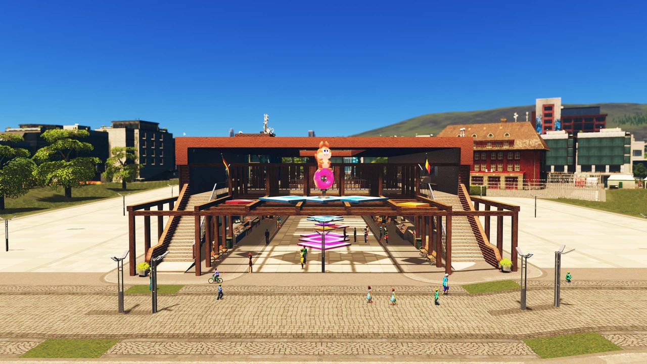 An image of a pedestrian street from Cities: Skylines