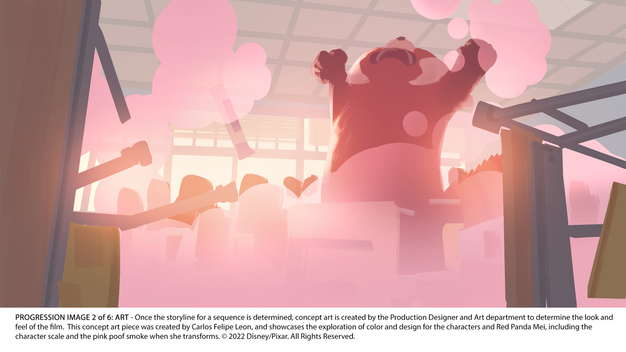 A piece of giant red panda concept art from Pixar's Turning Red